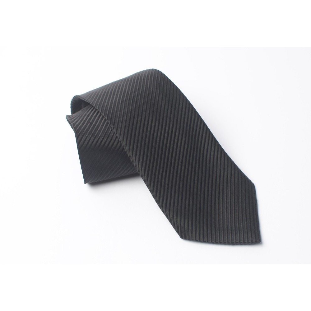 David Donahue Luxury Tie Black Striped Woven Silk Necktie Handmade USA